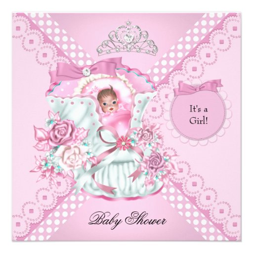 Vintage Baby Shower Girl White Pink Princess Tiara Custom Invite