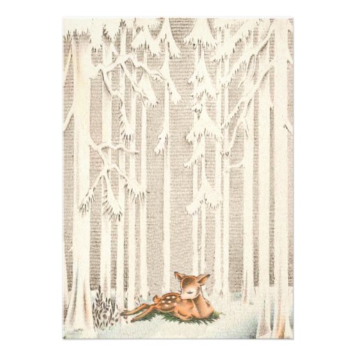 Vintage Baby Shower Winter Woodland Deer Invites