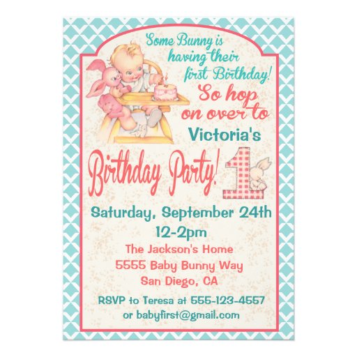 VIntage Baby's First Birthday Party Invitation