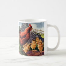 Vintage Backyard Chicken with Baby Chicks on Farm Coffee Mugs