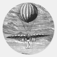 Vintage Balloon Balloonist with Parachute Round Sticker