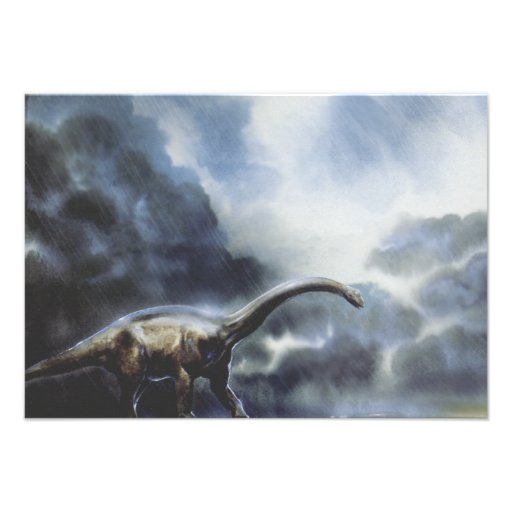 Vintage Barapasaurus Dinosaur with Storm Clouds Custom Invite