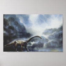 Vintage Barapasaurus Dinosaur with Storm Clouds Print