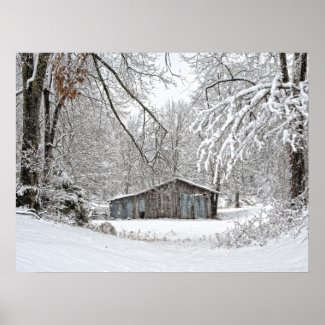 Vintage Barn in Fresh Snow - Rural Tennessee Poster