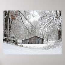 Vintage Barn in Fresh Snow - Rural Tennessee Poster