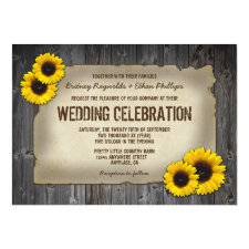 Vintage Barn Wood Sunflower Wedding Invitations