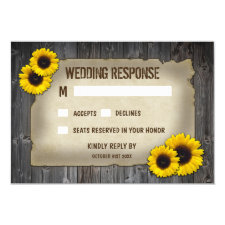 Vintage Barn Wood Sunflower Wedding RSVP Cards