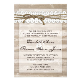 Vintage Barn Wood Twine on Lace Wedding Invitation