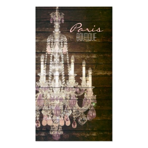 vintage barnwood purple chandelier paris fashion business card template (front side)