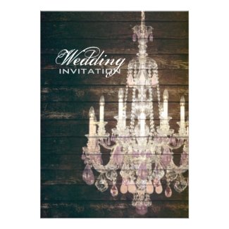 vintage barnwood purple chandelier wedding invite