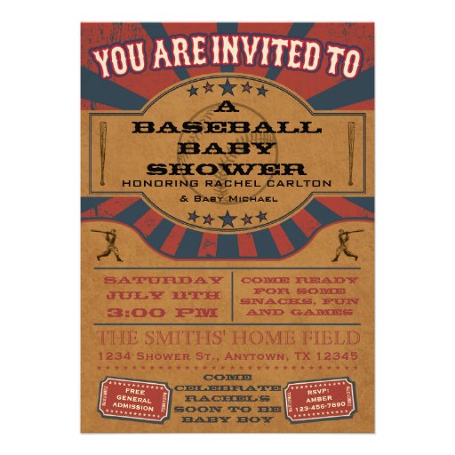 Vintage Baseball Baby Shower Invitation (front side)