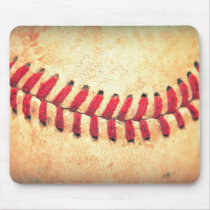 baseball, vintage, funny, sport, cool, game, pattern, retro, rustic, leather, geek, americana, league, lace, red, mousepad, Mouse pad with custom graphic design