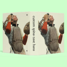 Vintage Baseball Binder - Vintage illustration featuring a catcher looking up to the sky as if waiting for a ball to come back down.