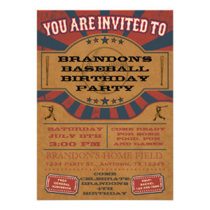 Vintage Baseball Birthday Party Invitation Custom Announcements