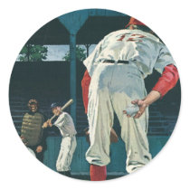 Vintage Baseball Players Round Sticker