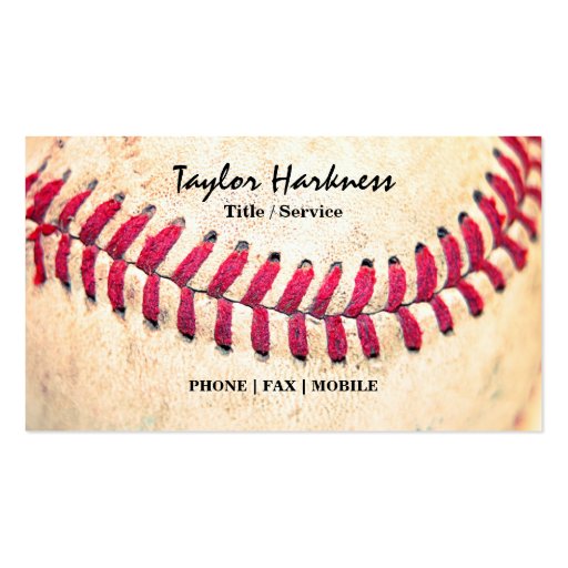 Vintage Baseball Red Stitches Close Up Photo Business Card Template (front side)