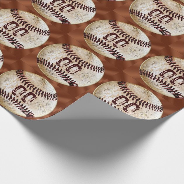 Vintage Baseball Wrapping Paper NUMBER or Monogram 4/4