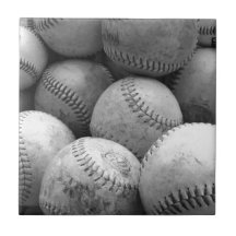 Vintage Baseballs in Black and White Ceramic Tiles