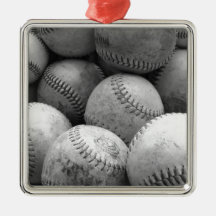 Vintage Baseballs in Black and White Christmas Ornaments