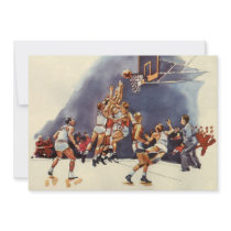 Vintage Basketball Players Playing a Game Announcement