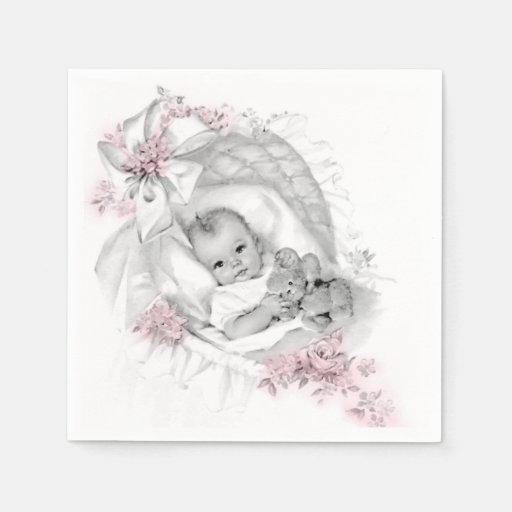 Vintage Bassinet Baby Girl Shower Napkin | Zazzle