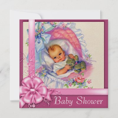 Baby Pink Roses on Vintage Bassinet Pink Roses Baby Girl Shower Invite From Zazzle Com