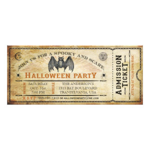 Vintage Bat Halloween Ticket Invitation