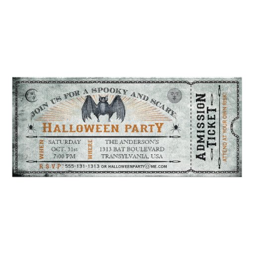 Vintage Bat Halloween Ticket Invitation II