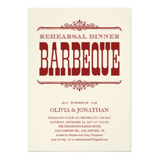 Vintage BBQ Rehearsal Dinner Invitations