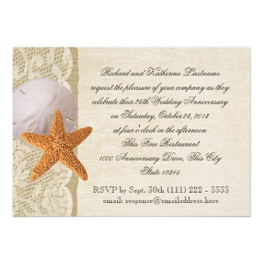 Vintage Beach and Lace Wedding Anniversary Personalized Invitation