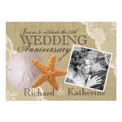 Vintage Beach and Lace Wedding Anniversary Personalized Invitation