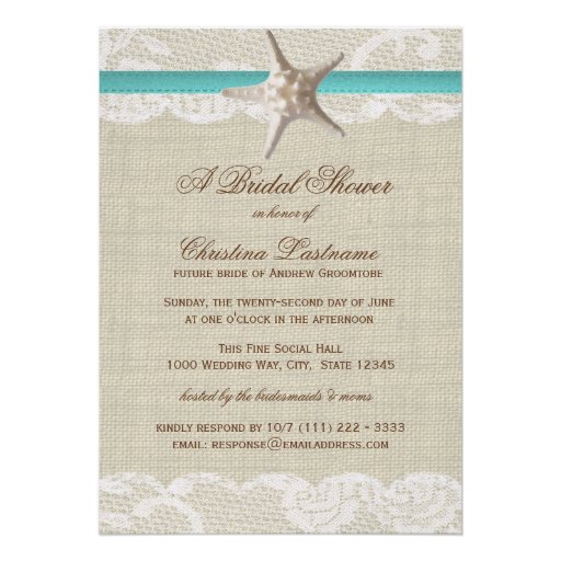 Vintage Beach and Starfish Bridal Shower Personalized Invitation