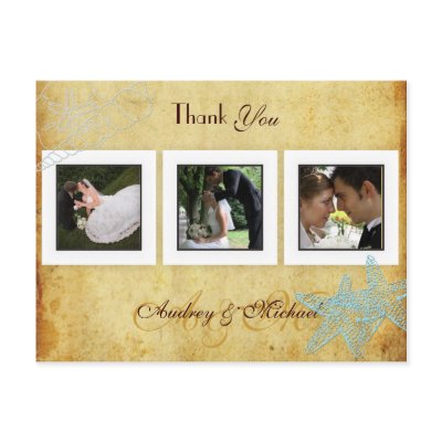 Vintage, Beach Wedding Photos Thank you postcards