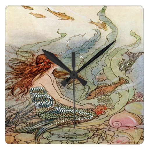 Vintage Beautiful Girly Mermaid Under The Sea Square Wall Clock