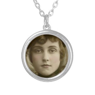 Vintage Beauty Portrait Silver Romantic Necklace