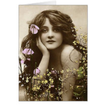 Vintage Beauty with Flowers Greeting Card
