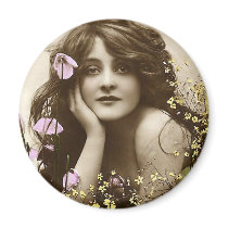 Vintage Beauty with Flowers Magnets