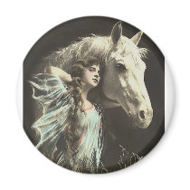 Vintage Beauty With White Horse Refrigerator Magnet