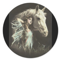 Vintage Beauty With White Horse Stickers