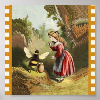 Vintage Bee Little Girl Honey Pot Poster