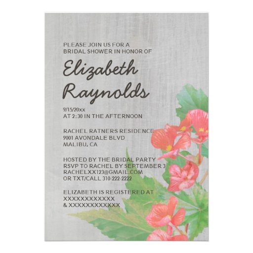 Vintage Begonia Bridal Shower Invitations