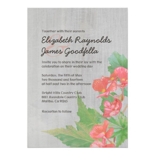 Vintage Begonia Wedding Invitations