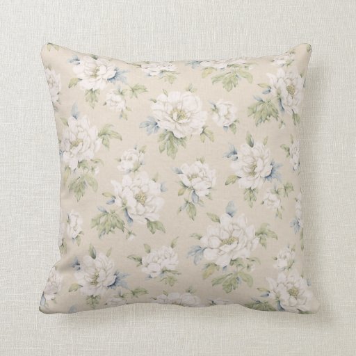 Vintage beige floral pillow Zazzle