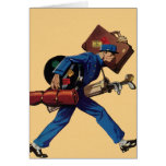 Vintage Bellhop in Uniform and Carrying Luggage Greeting Cards