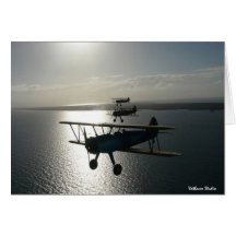 Vintage bi-planes in formation card