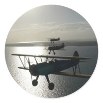Vintage bi-planes in formation stickers