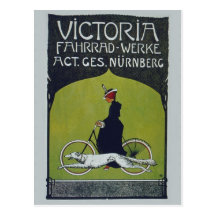 Vintage Bicycle Lady & Dog Postcard