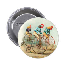 Vintage Bicycle Poster, Pennyfarthing Roosters Pinback Buttons