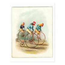 Vintage Bicycle Poster, Pennyfarthing Roosters Postcard
