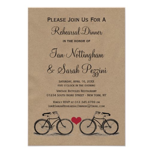 Vintage Bicycle Rehearsal Dinner Invitations (front side)